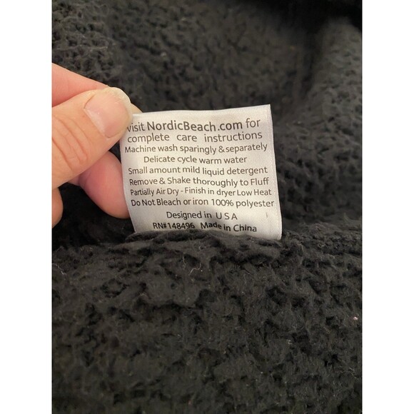 Nordic Beach Sherpa Black Hooded Open Front Drape Jacket Women’s Petite One Size - Picture 5 of 8